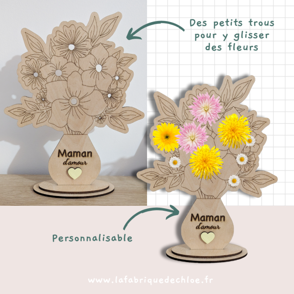 Vase En Bois DIY à Assembler - Puzzle Décoratif Pour Fleurs Séchées Ou Artificielles
