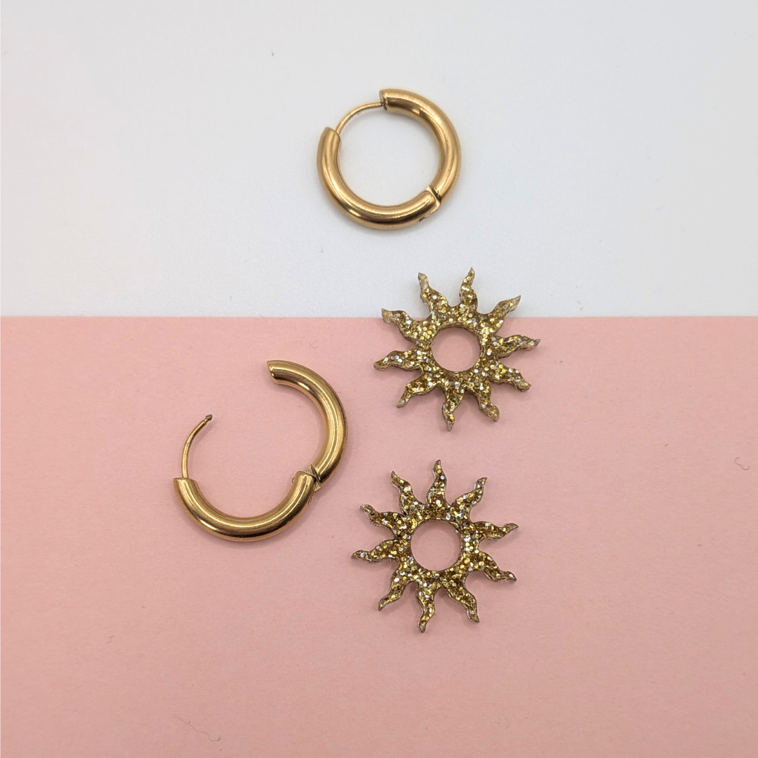 Créoles interchangeables couronne artisanales en vert, rose, or et or rose